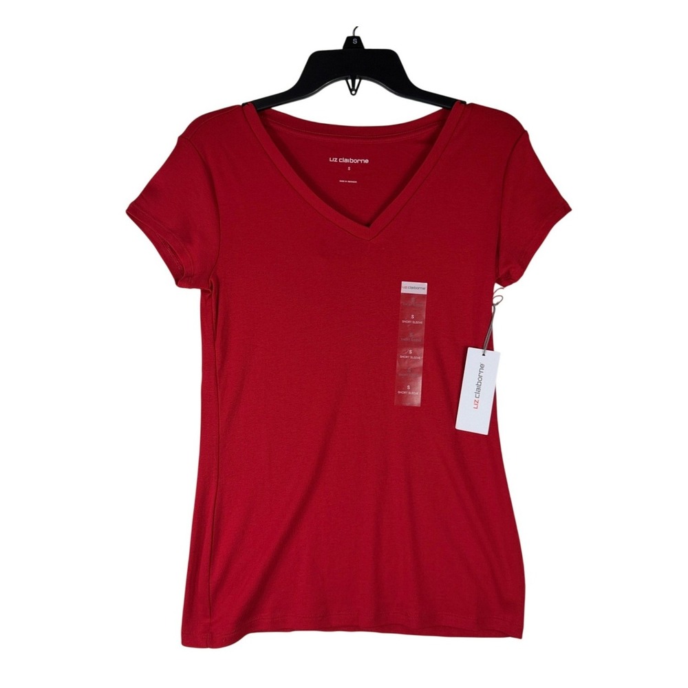 Liz Claiborne Womens‎ V-Neck Short Sleeve Tee Cabaret Red S 851-2393 0869 NWT